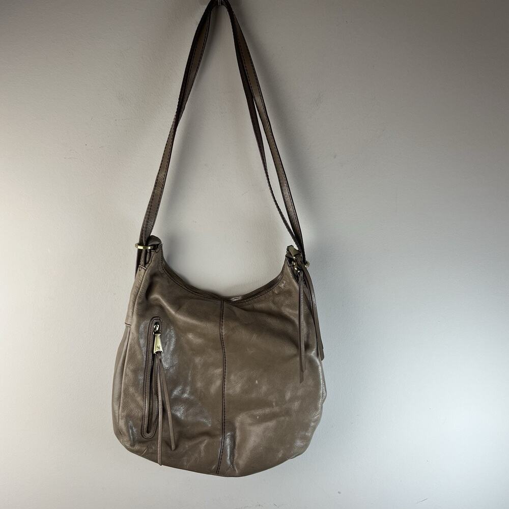 HOBO Taupe Leather Hobo Shoulder Bag